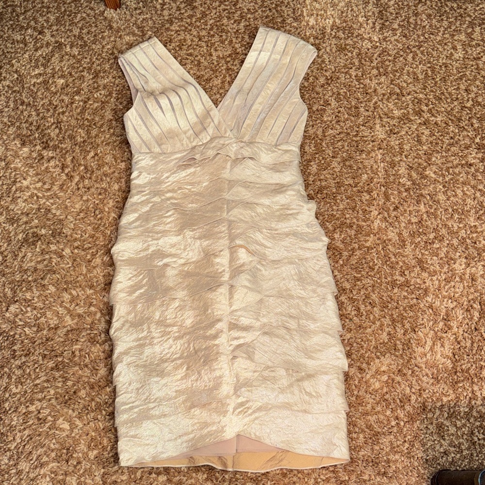 Sleeveless V-Neck Mini Dress in Gold